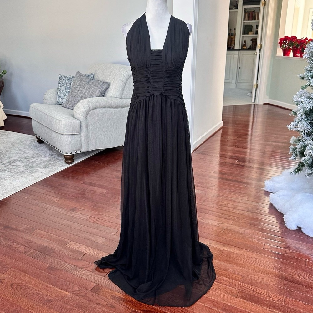 Calvin Klein Formal Criss‎ Cross Back Sexy Cinched Black Tie Gown Dress Small
